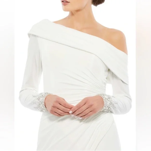 Mac Duggal 12231 Elegant White Off-Shoulder Evening Gown NWT - Picture 5 of 8